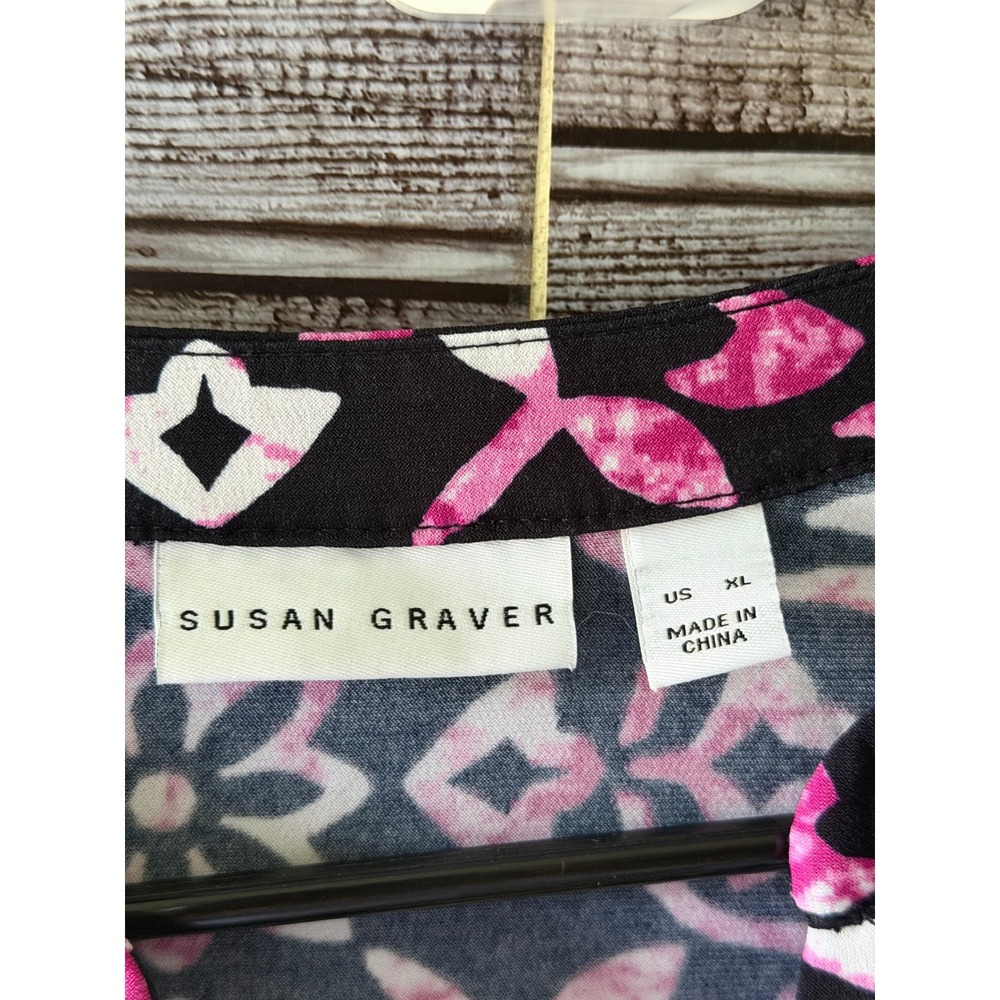 Susan Graver Women's Liquid Knit Tunic Top Sz XL Pink Purple Floral V-Neck - Picture 4 of 5